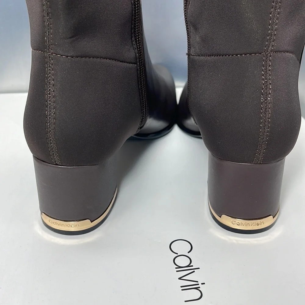 COPY - BNIB Calvin Klein Freda Cow Lather Silk neoprene Brown Long Riding Boot… - Picture 5 of 11